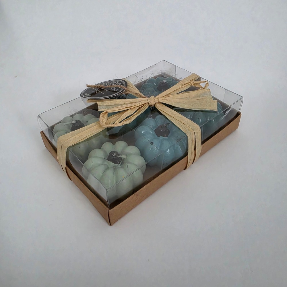 Autumn Blessings Pumpkin Candle Set 6 Pack Blue Sage Green Fall Decor NEW